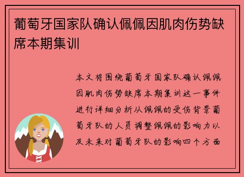葡萄牙国家队确认佩佩因肌肉伤势缺席本期集训 葡萄牙国家队确认佩佩因肌肉伤势缺席本期集训